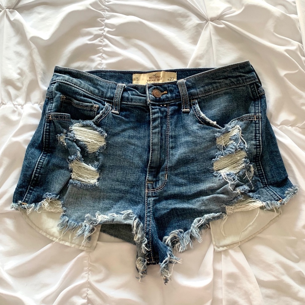 Hollister Distressed High Rise Denim Shorts